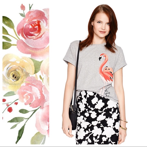 kate spade Tops - Kate Spade Grey Glitter Flamingo Tee Sz Small EUC